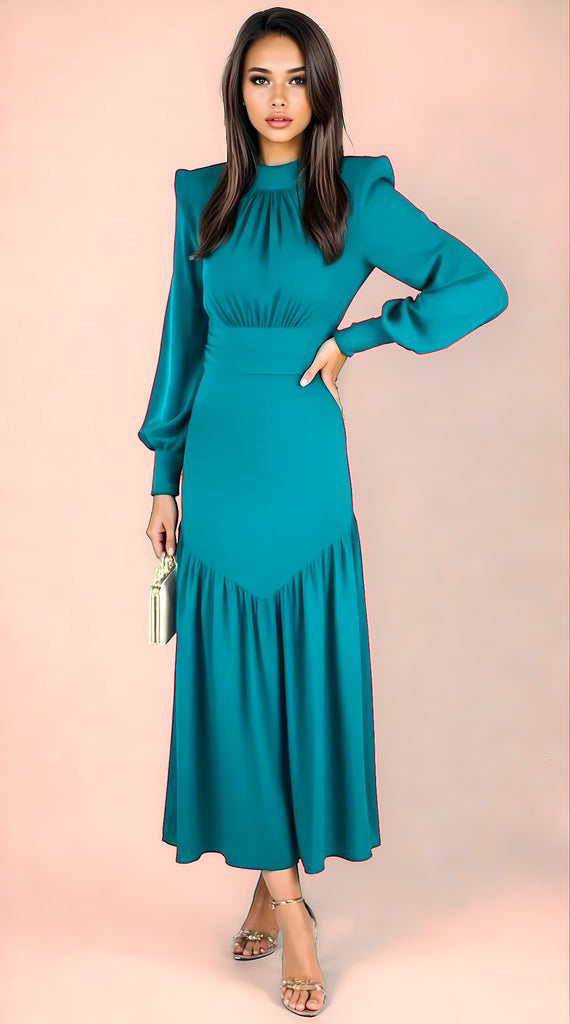 A2794 Milara Teal High Neck Dress