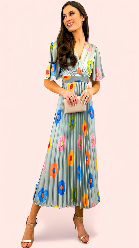 1-A1553 Cheryl Satin Khaki Floral Dress
