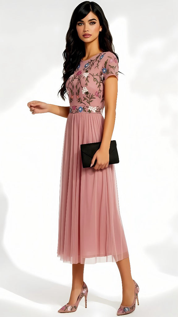 A2915 Libby Blush Embroidered Tulle Dress