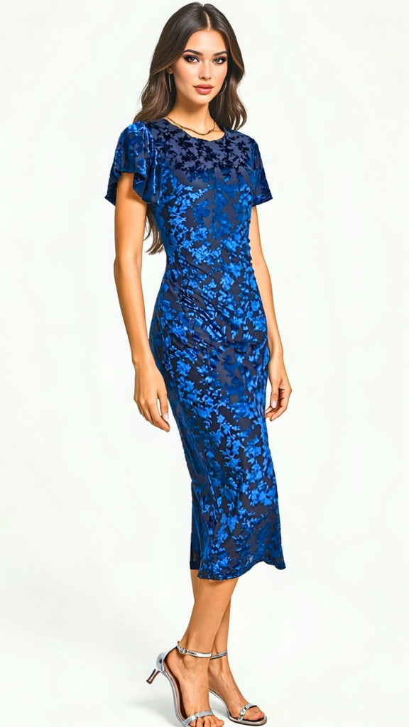 A2738 Velvet Flutter Sleeve Bodycon Dress