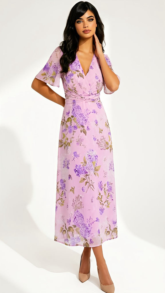 A2935 Daisy Lilac Floral Midi Dress