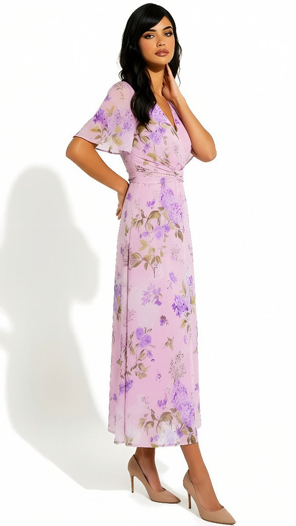 A2935 Daisy Lilac Floral Midi Dress