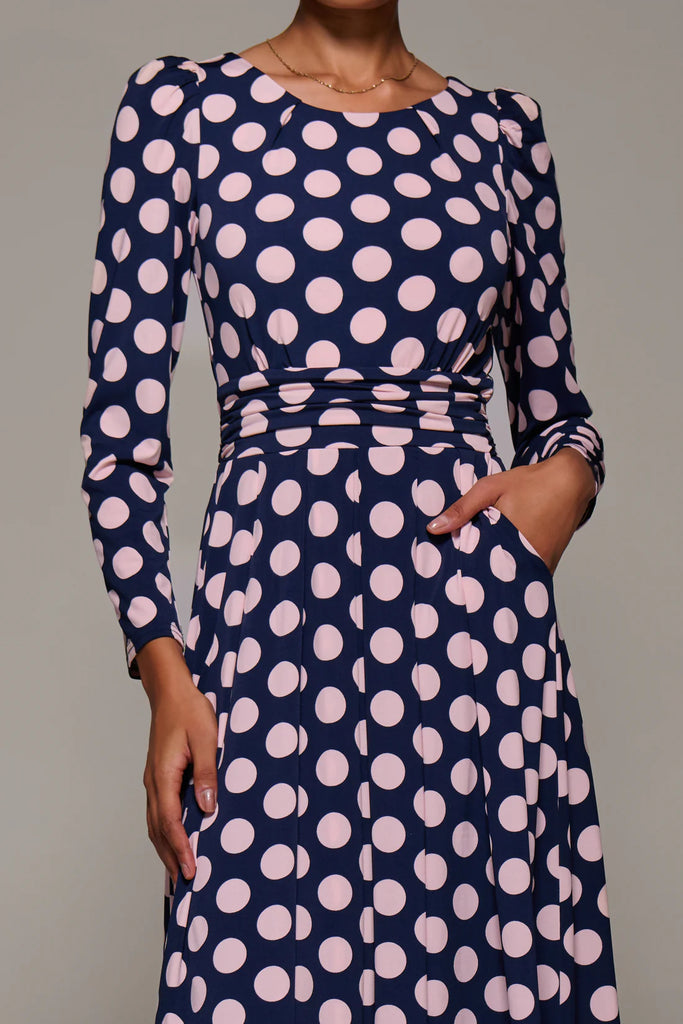 2-A2933 Navy Spotty Midi Dress