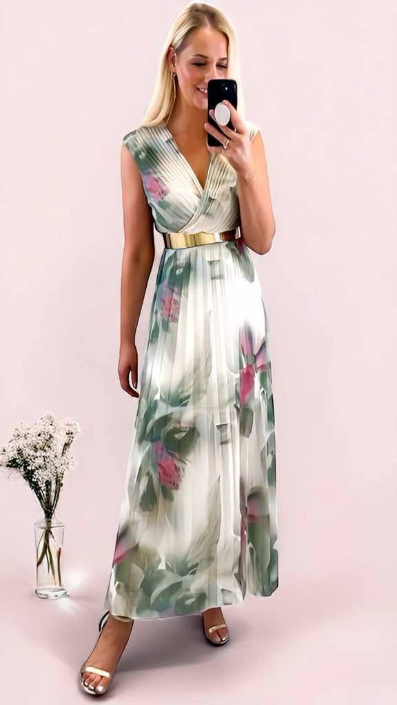 4-A2429 Sleeveless Callie Khaki Print Dress