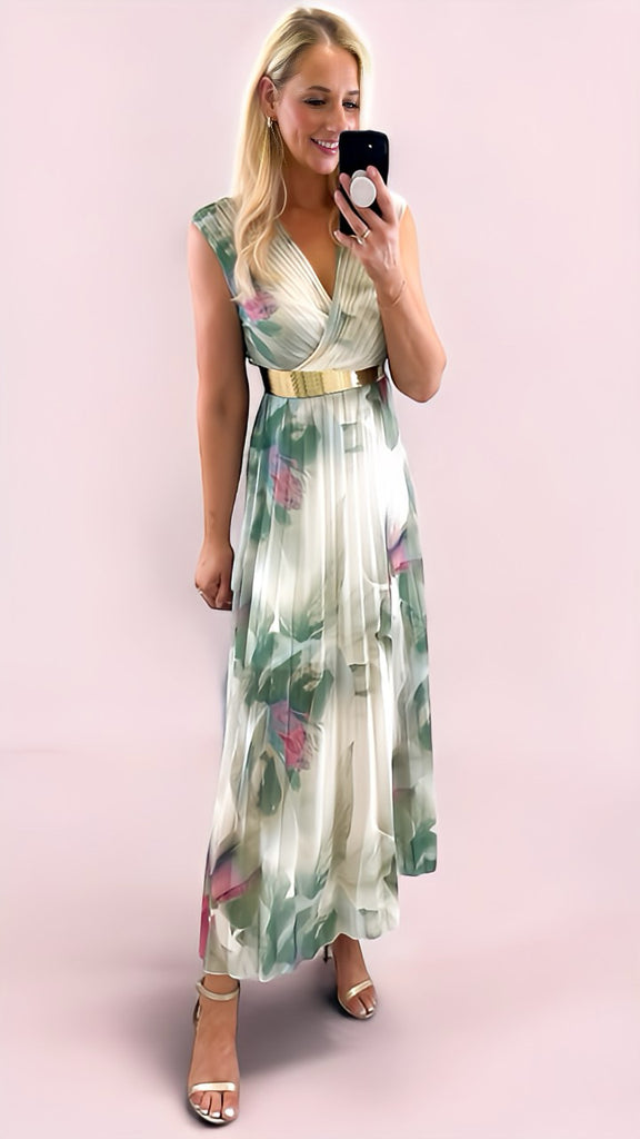 4-A2429 Sleeveless Callie Khaki Print Dress