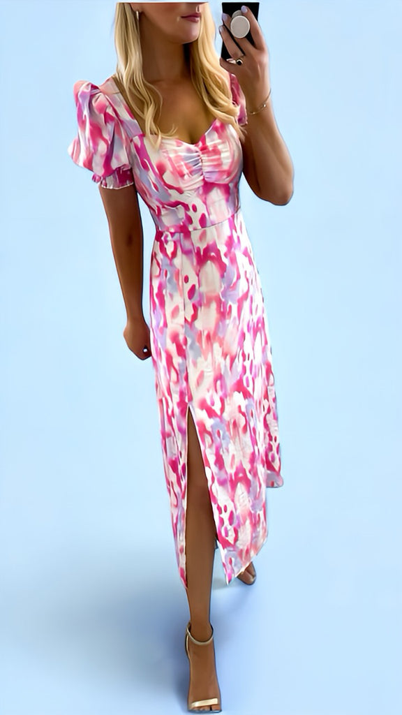 4-A2437 Lilian Pink Abstract Dress