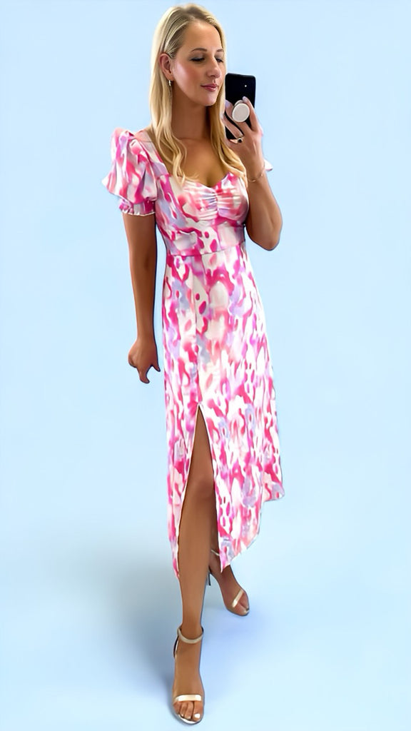 4-A2437 Lilian Pink Abstract Dress