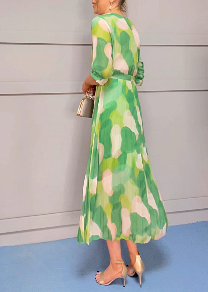 A2972 Polly Green Print Pleat Dress