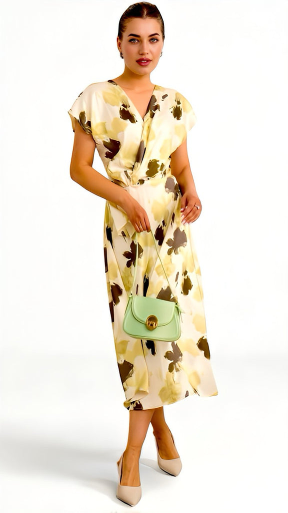 4-A2456 Elli Beige & Khaki Midi Dress
