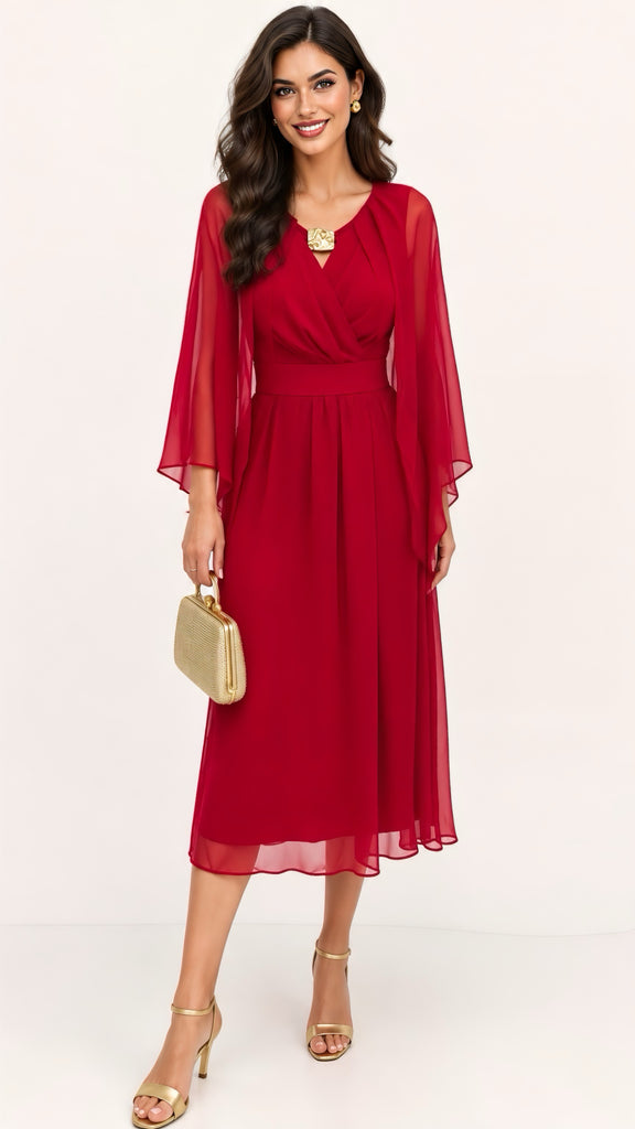 A3323 Kathy Red Cape Dress