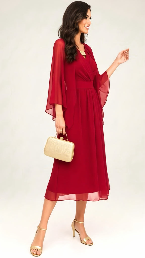 A3323 Kathy Red Cape Dress