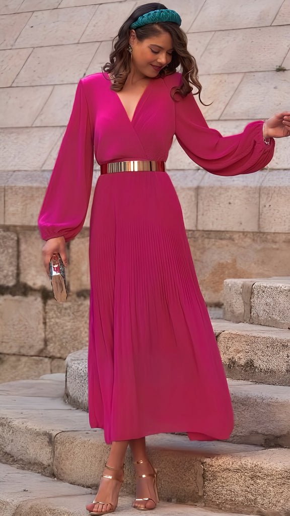 A2531 Pink Ciana Pleated Midi Dress