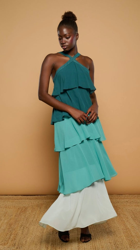 A3011 Monica Halter Flounce Dress