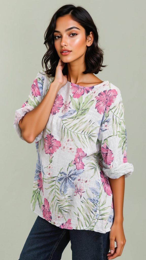 4-A2498 Keira White Print Cotton Top