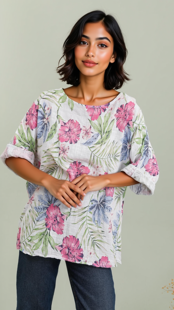 4-A2498 Keira White Print Cotton Top