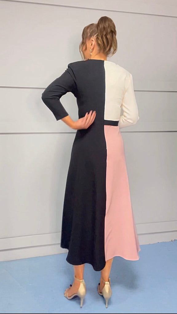 A3042 Tricolor Asymmetrical Dress