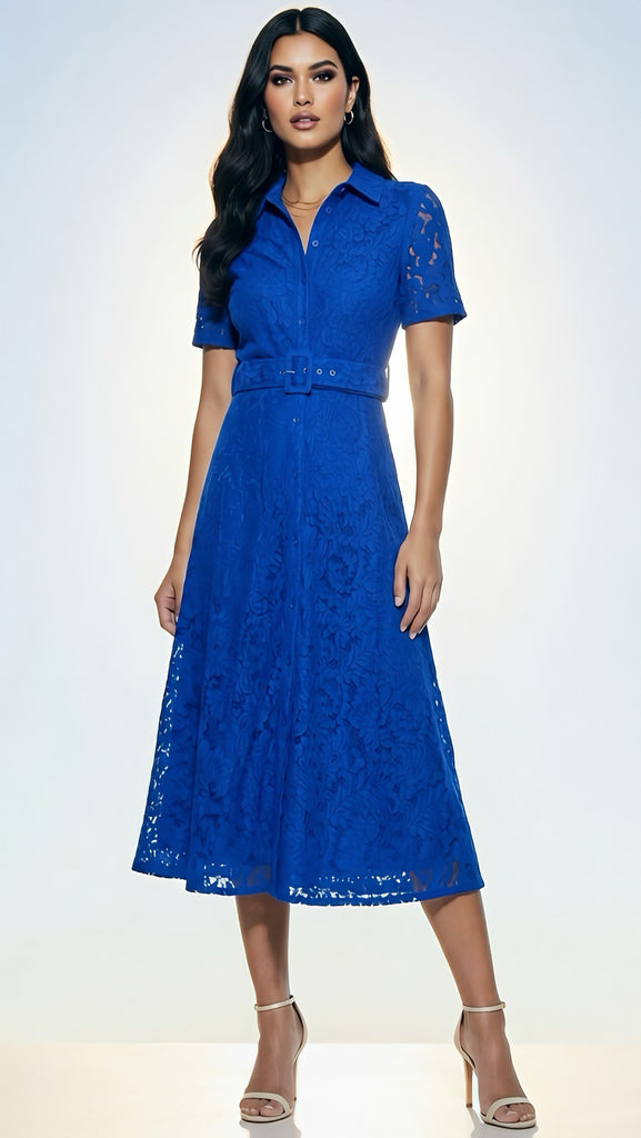 A3108 Royal Blue Lace Shirt Dress
