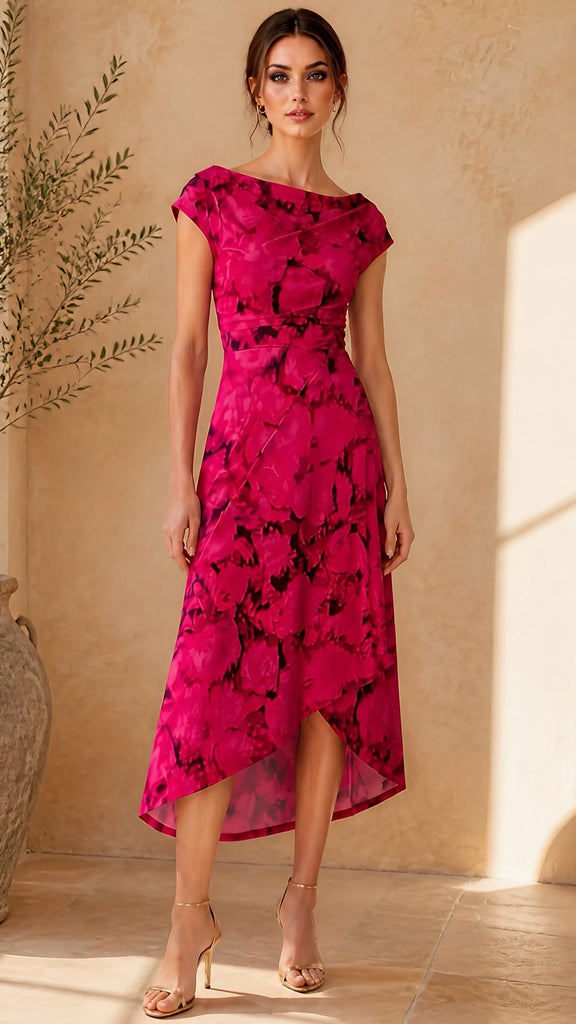 A3150 Pink Abstract Asymmetrical Dress