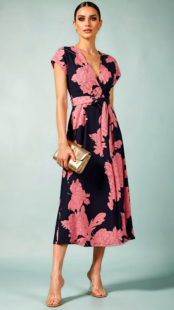 A3132 Sindy Navy/Pink Print Dress