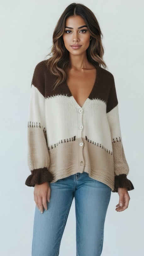 A2740 Chunky Knit Cardi Brown