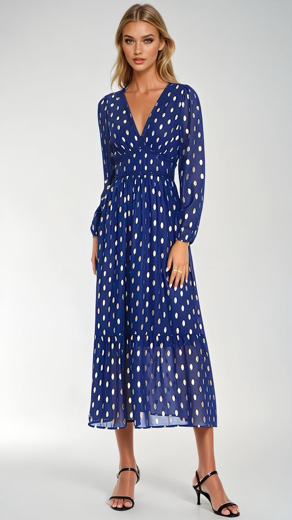 A2553 Shelly Royal Gold Foil Midi Dress