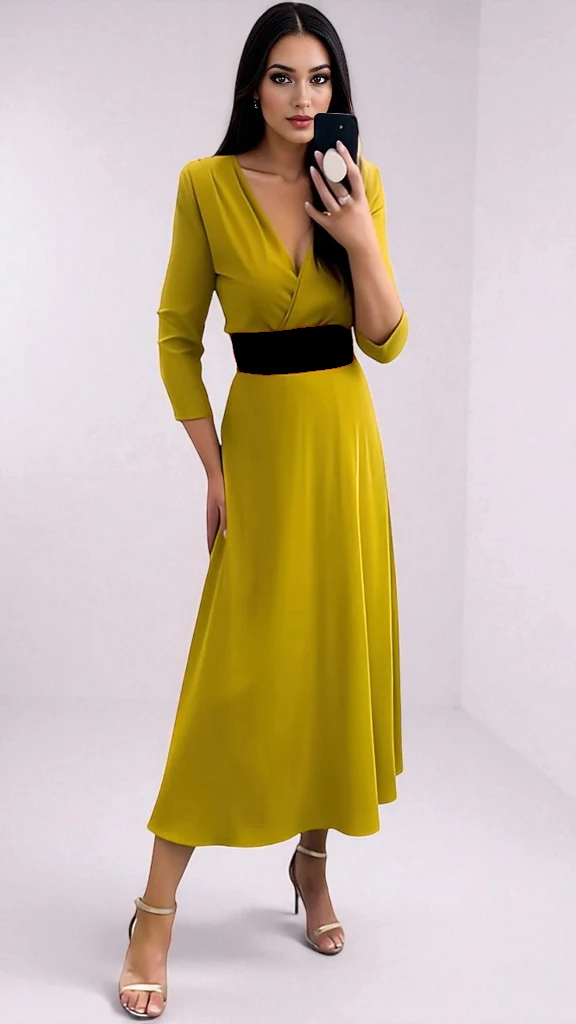 A2502 Glenis Mustard Flare Dress