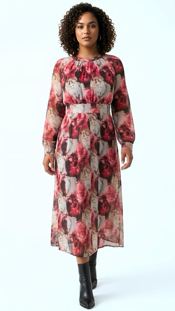 A3274 Maria Floral High Neck Dress