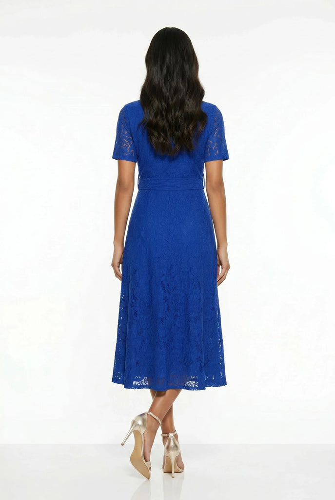 A3108 Royal Blue Lace Shirt Dress