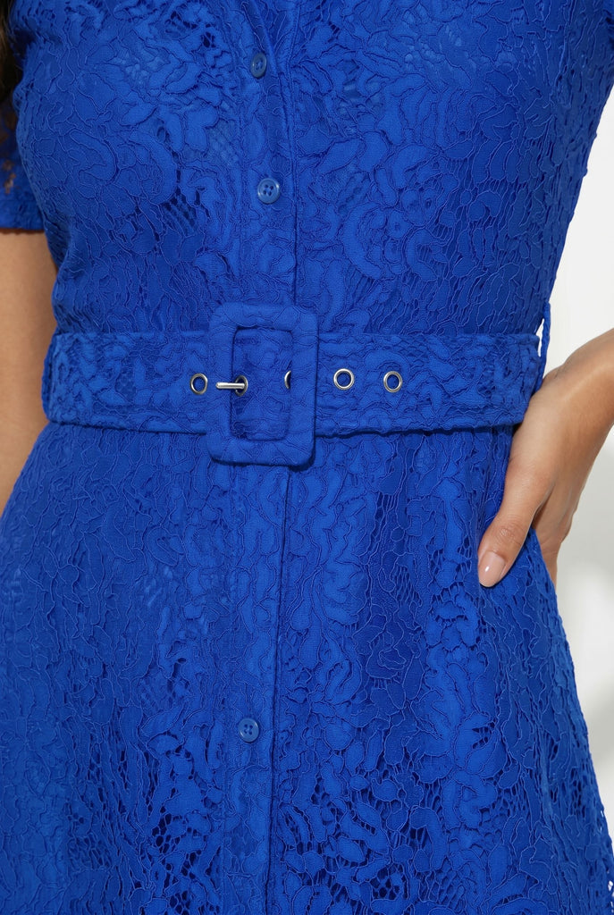 A3108 Royal Blue Lace Shirt Dress