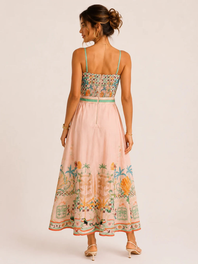 A3140 Sabine Tropical Print Dress Peach