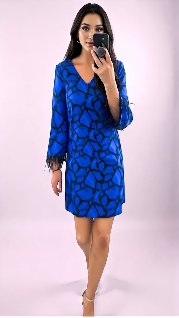 A2571 Celeste Royal Shift Feather Dress