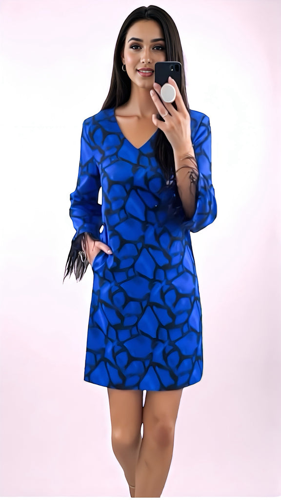 A2571 Celeste Royal Shift Feather Dress