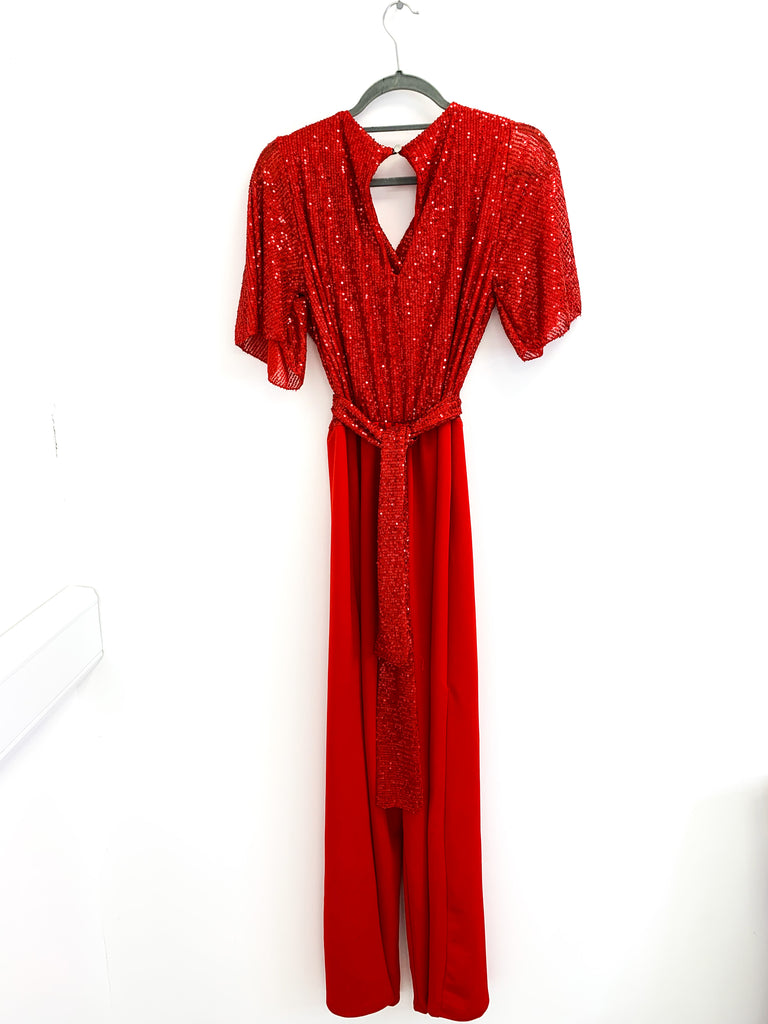 A2566 Amelia Red Sequin Jumpsuit