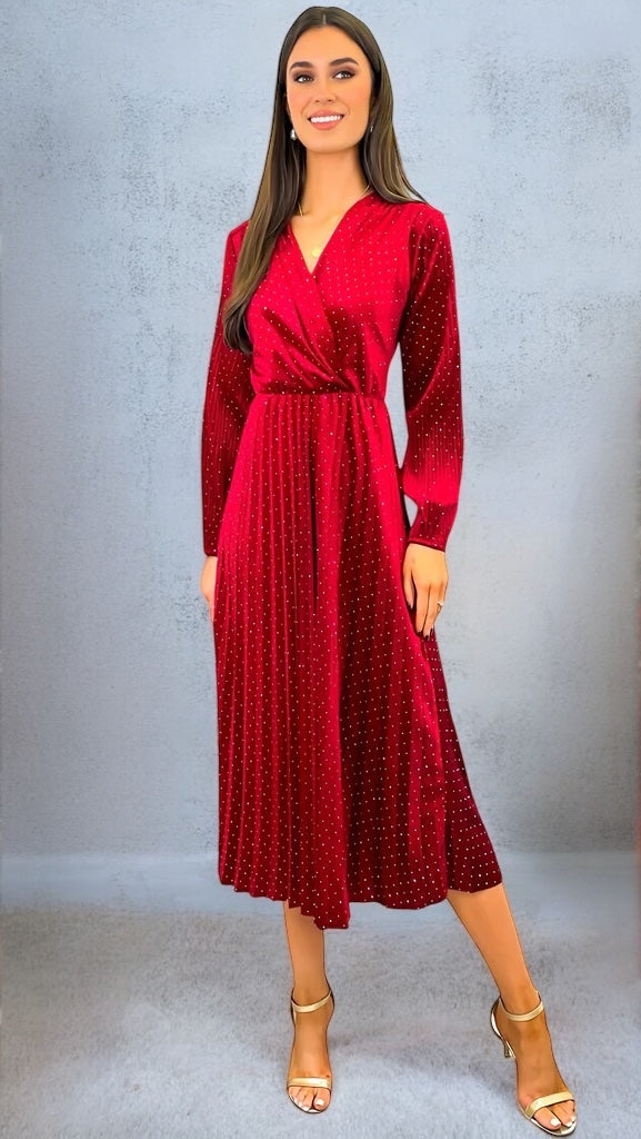 A2670 Ruby Sparkle Velvet Pleat Dress