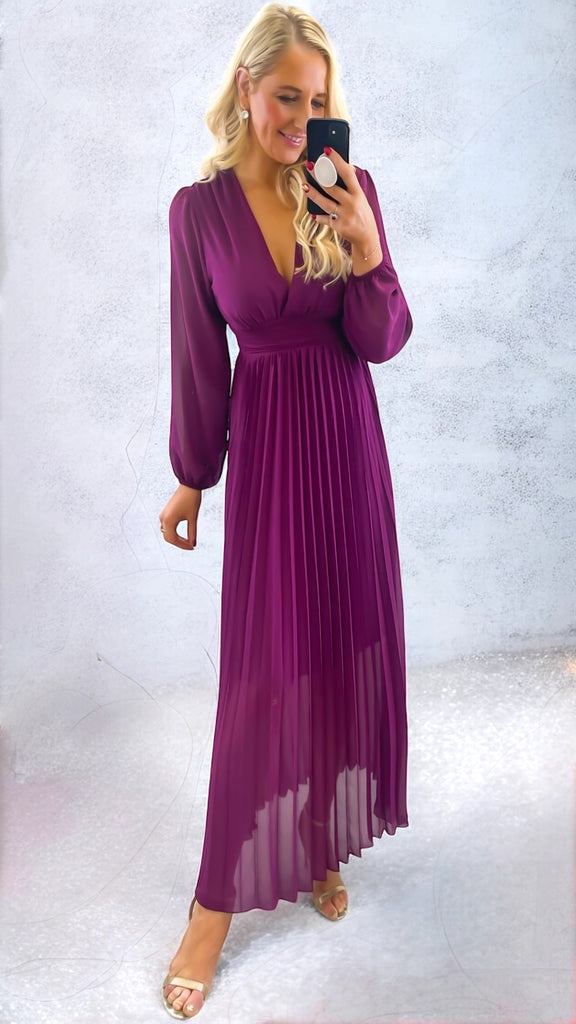 A2638 Chelle Magenta Pleated Dress