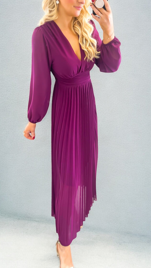 A2638 Chelle Magenta Pleated Dress