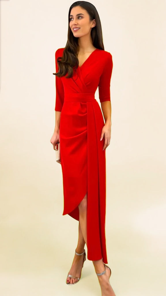 4-A2174 Monet Red Drape Dress