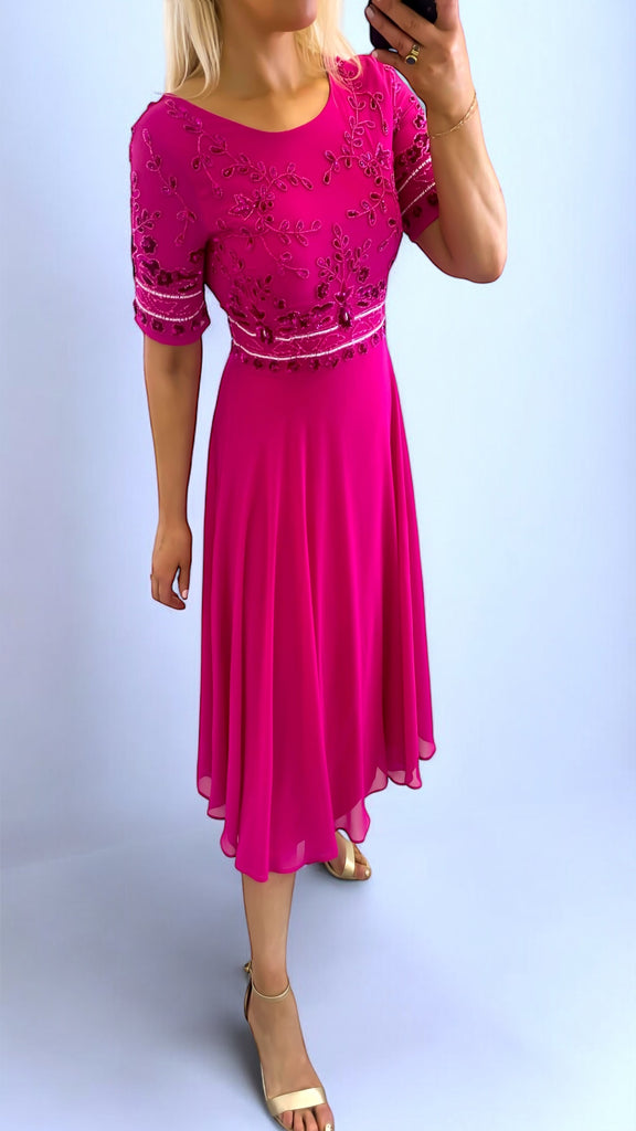 4-A2233 Libra Pink Embellished Flare Dress