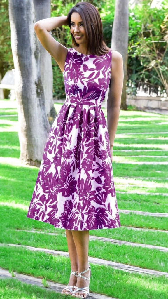 4-A2268B Valeria Purple Print Flare Dress