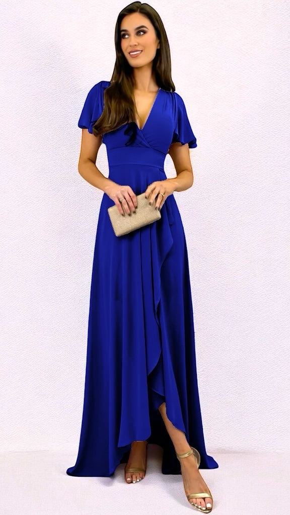 4-A2277 Royal Frill Dip Hem Maxi Dress