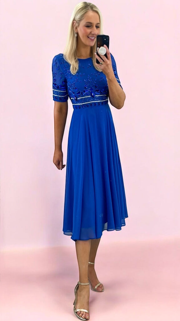 4-A2281 Libra Royal Embellished Flare Dress
