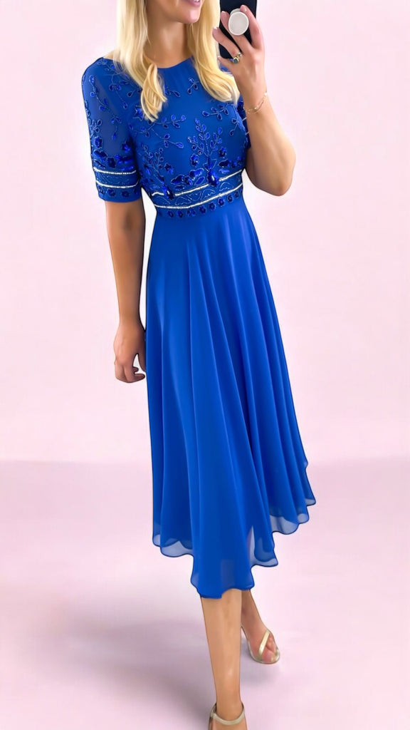 4-A2281 Libra Royal Embellished Flare Dress