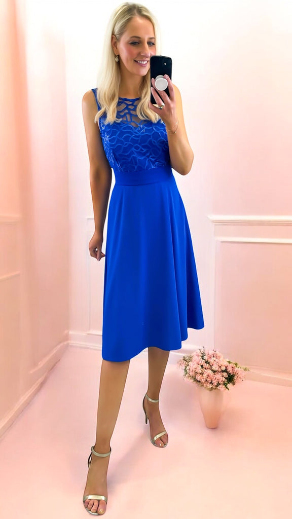 4-A2287B Denise Royal Flare Crochet Top Dress