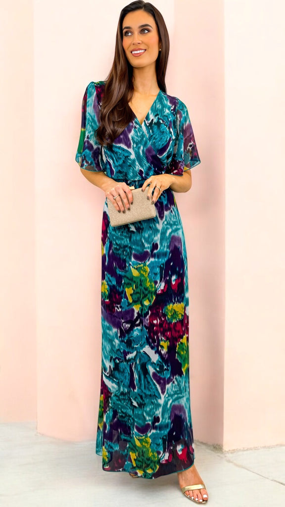 4-A2290 Teal Paisley Maxi Dress