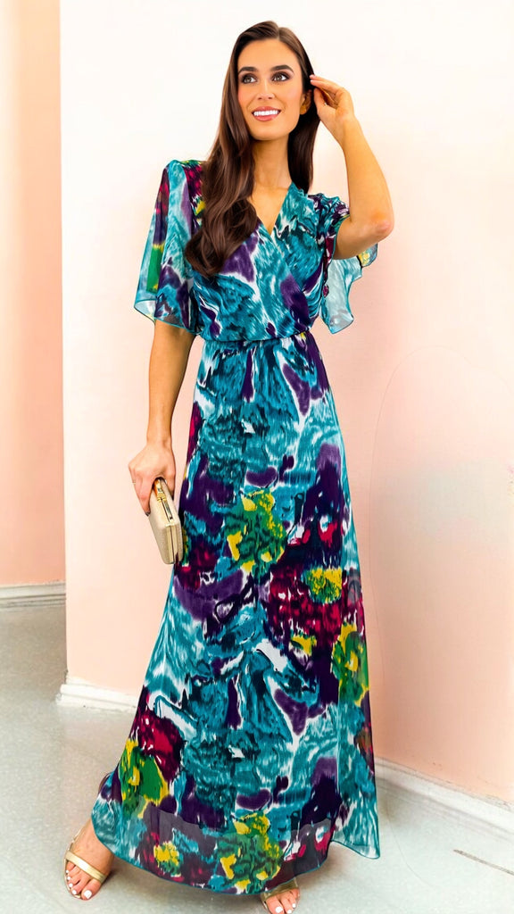 4-A2290 Teal Paisley Maxi Dress