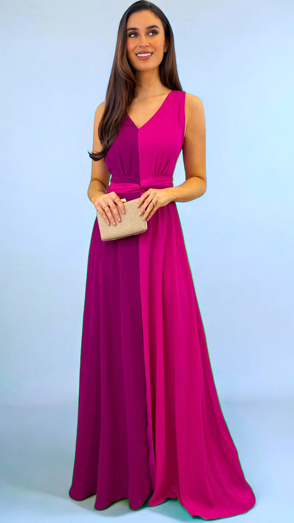 4-A2302B Blandie Pink 2 Tone Maxi Dress
