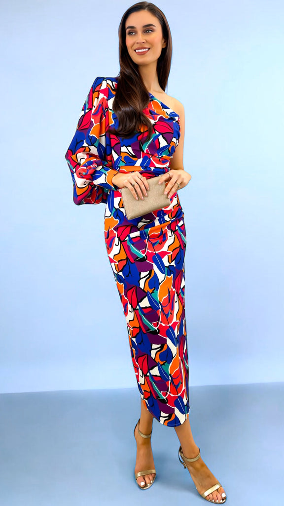 4-A2309 One Shoulder Multi Colour Dress