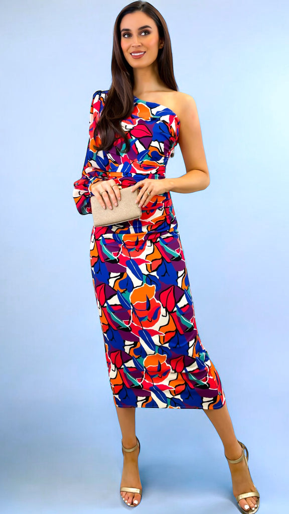 4-A2309 One Shoulder Multi Colour Dress