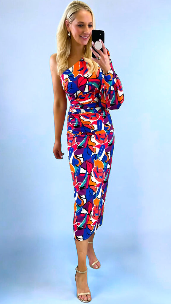 4-A2309 One Shoulder Multi Colour Dress