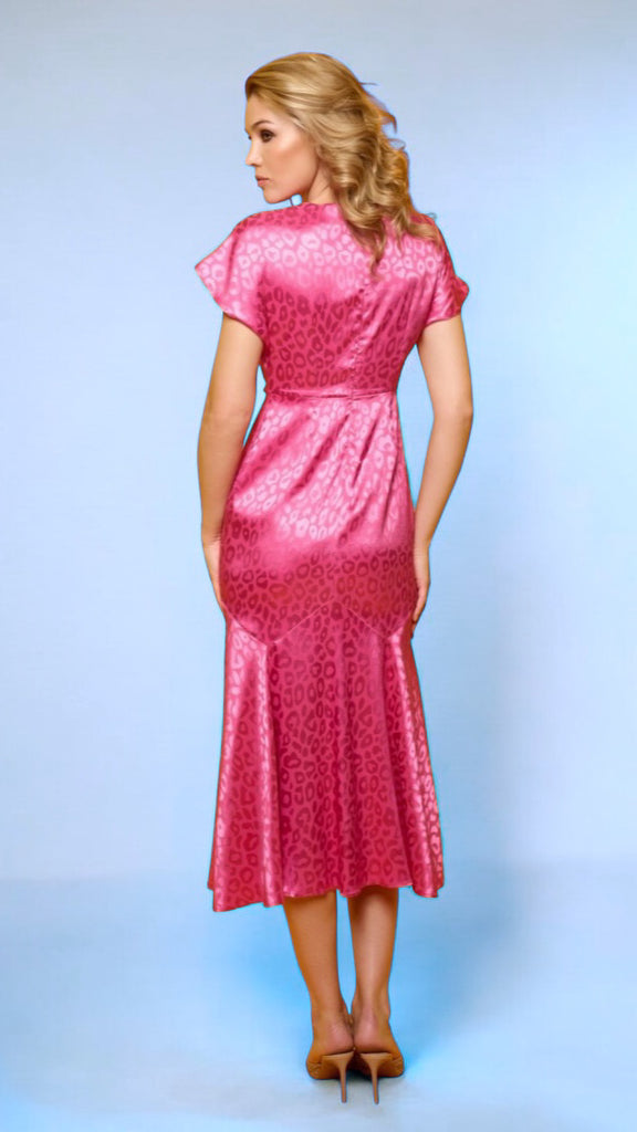 4-A2310 Pink Embossed Satin Dress